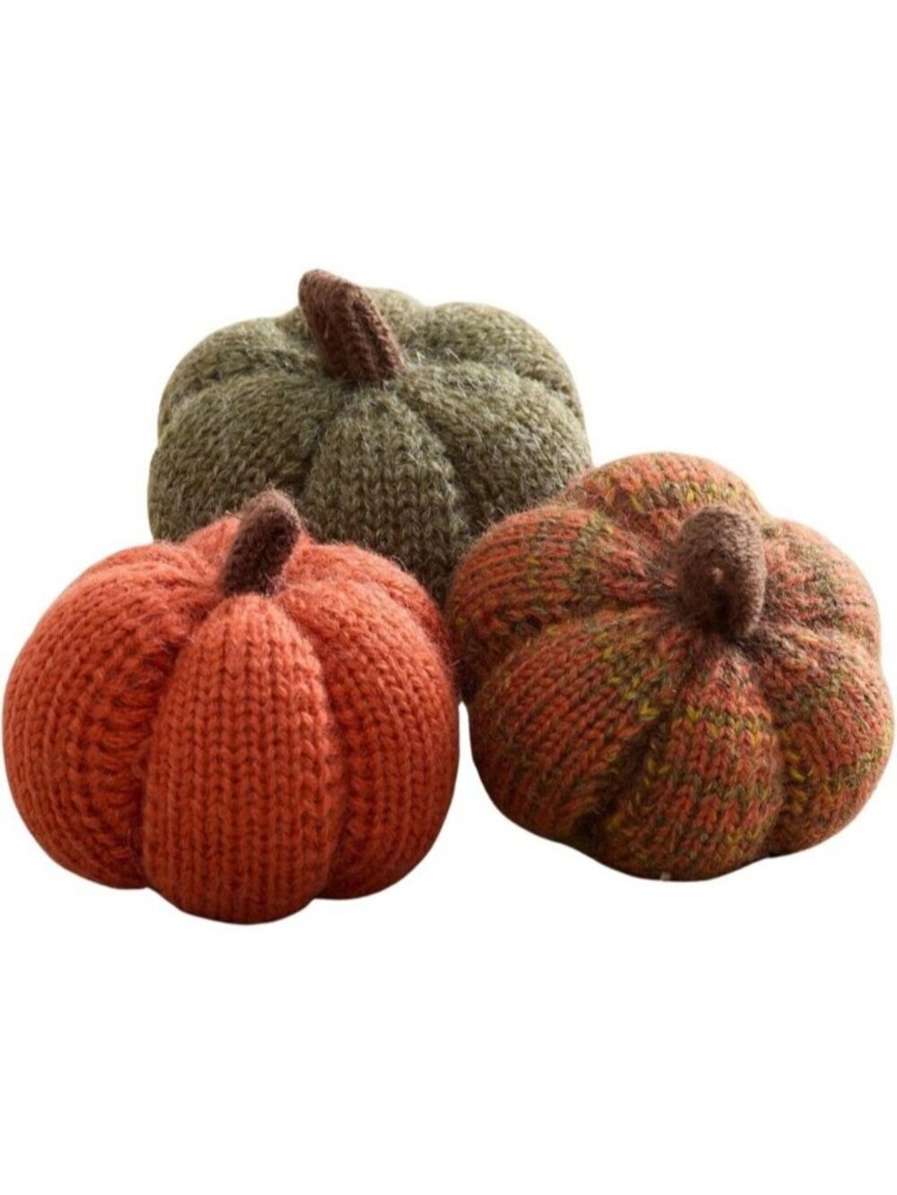 Set of 3 Cozy Knit Pumpkins Spiced Maple Orange Fall Table Top Dรฉcor Soft Autumn